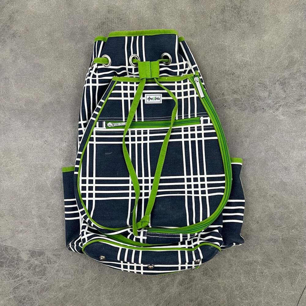 Ame & Lulu Pickleball Backpack Plaid Green Blue